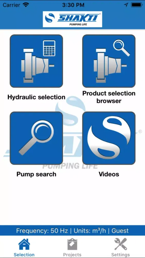ภาพหน้าจอของ Shakti Pump Selector