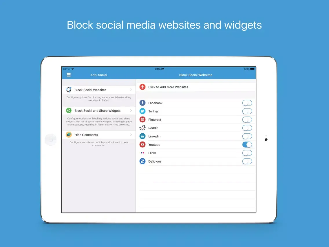 Anti-Social - Block social media content from websites iPad Screenshots