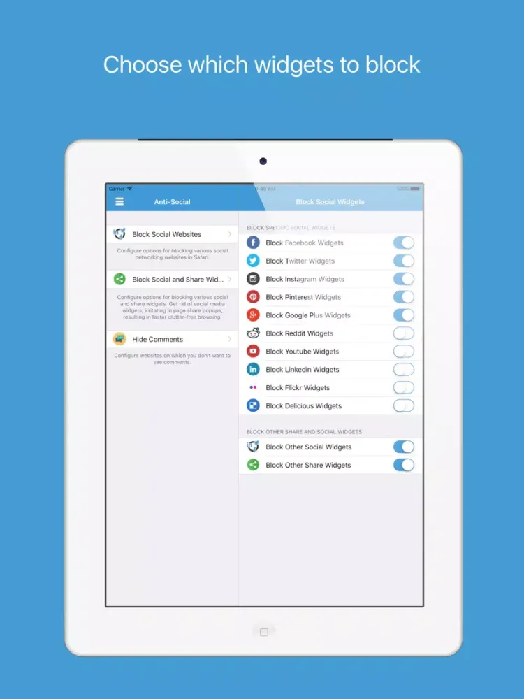 Anti-Social - Block social media content from websites iPad Screenshots