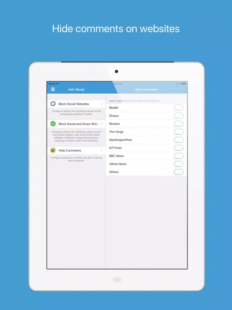Anti-Social - Block social media content from websites iPad Screenshots