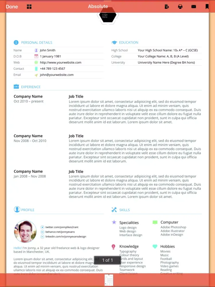 Ảnh chụp màn hình của 333 Resume Templates iPad 