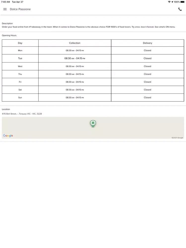 Tangkapan layar Dolce Passione iPad 