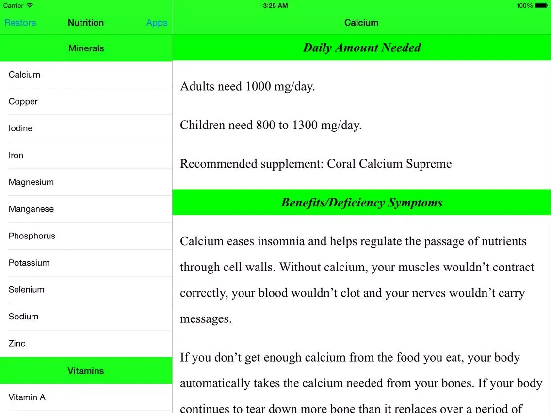 ภาพหน้าจอของ Nutrition Fact iPad 
