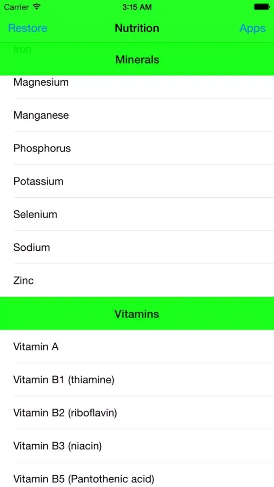 ภาพหน้าจอของ Nutrition Fact