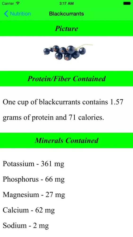 ภาพหน้าจอของ Nutrition Fact