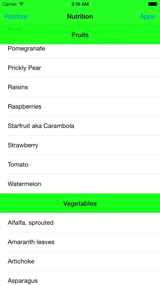 ภาพหน้าจอของ Nutrition Fact