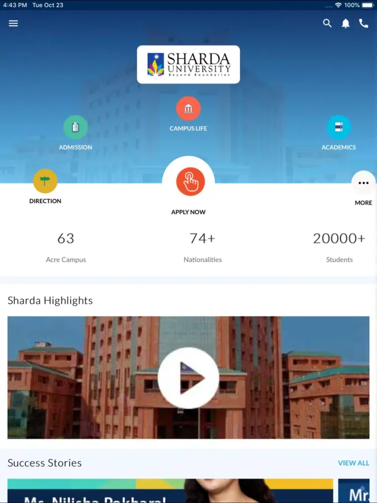 Capturas de tela do Sharda University iPad 