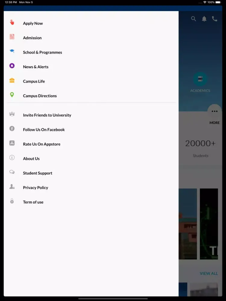 Capturas de tela do Sharda University iPad 