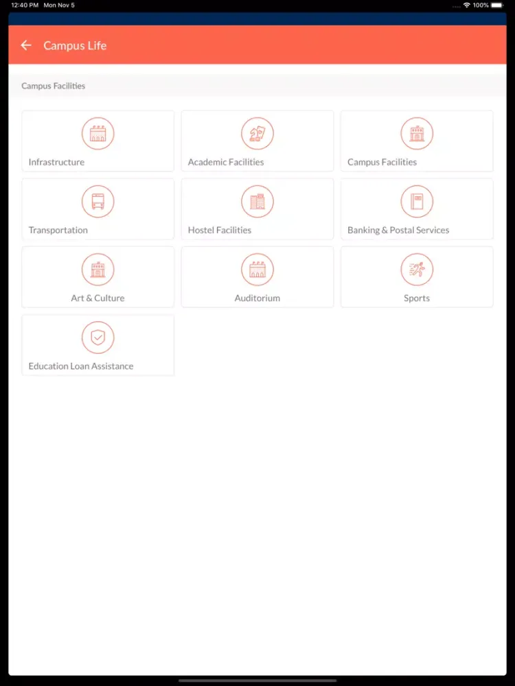 Capturas de tela do Sharda University iPad 