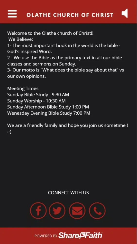 Capturas de tela do Olathe church of Christ - CO
