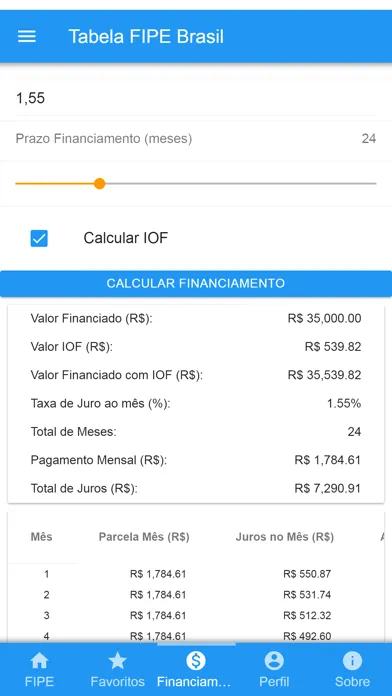 Capturas de tela do Tabela FIPE Brasil