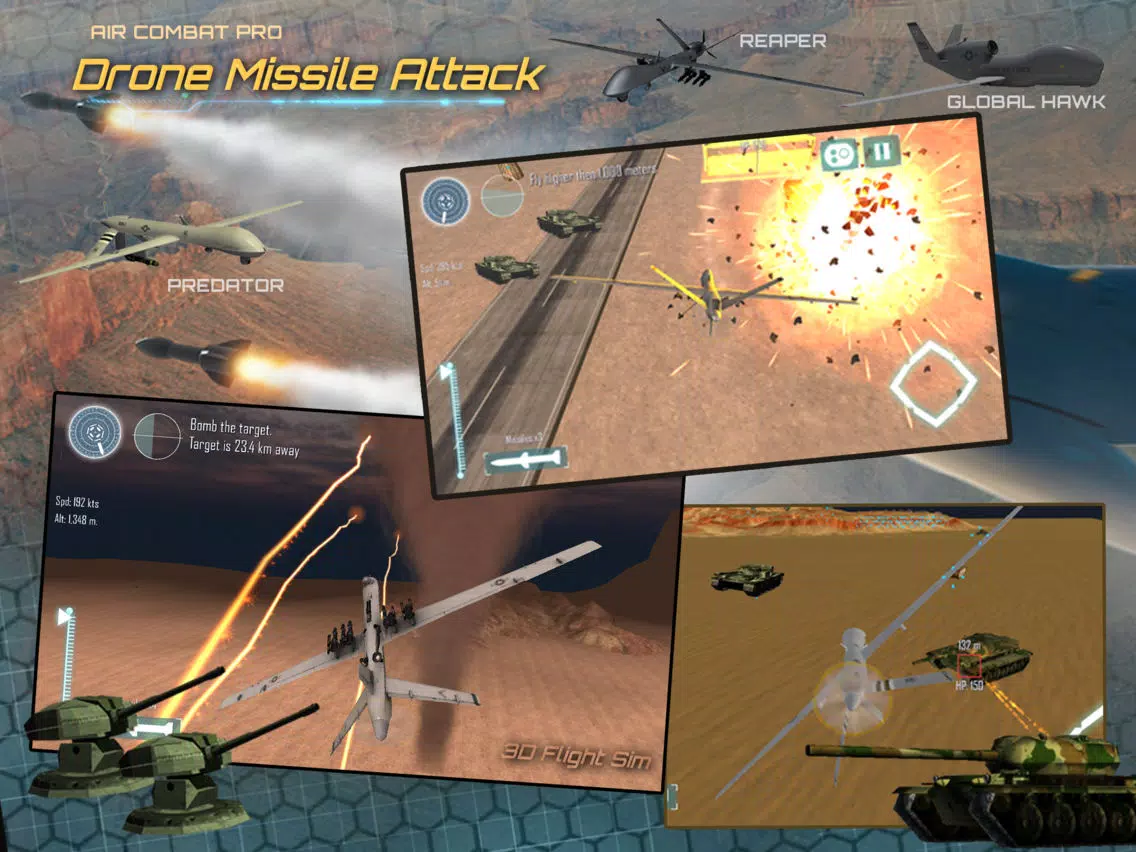 Tangkapan layar Air-Combat Drone Test Pilot Missile Attack Sim 3D iPad 