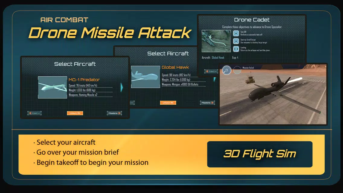 Tangkapan layar Air-Combat Drone Test Pilot Missile Attack Sim 3D