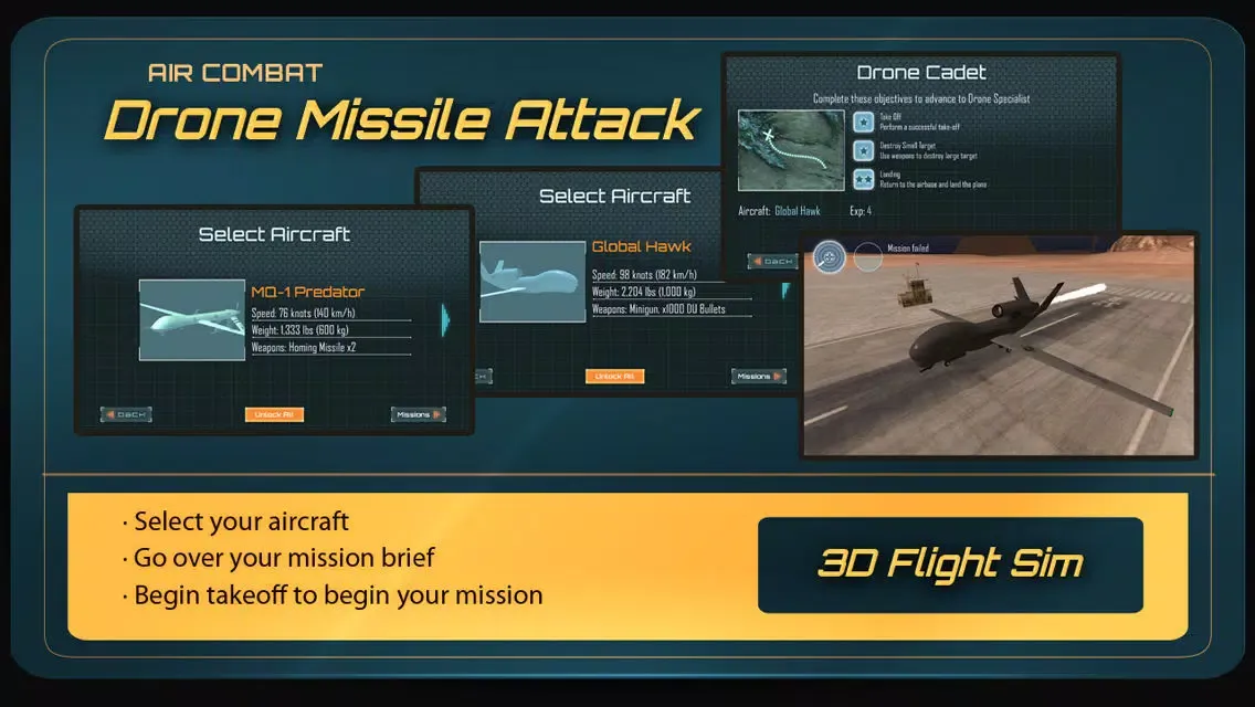 Captures d'écran de Air-Combat Drone Test Pilot Missile Attack Sim 3D