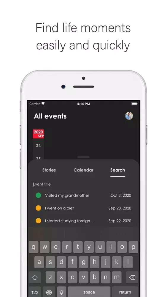 Tangkapan layar Lifely: your personal timeline