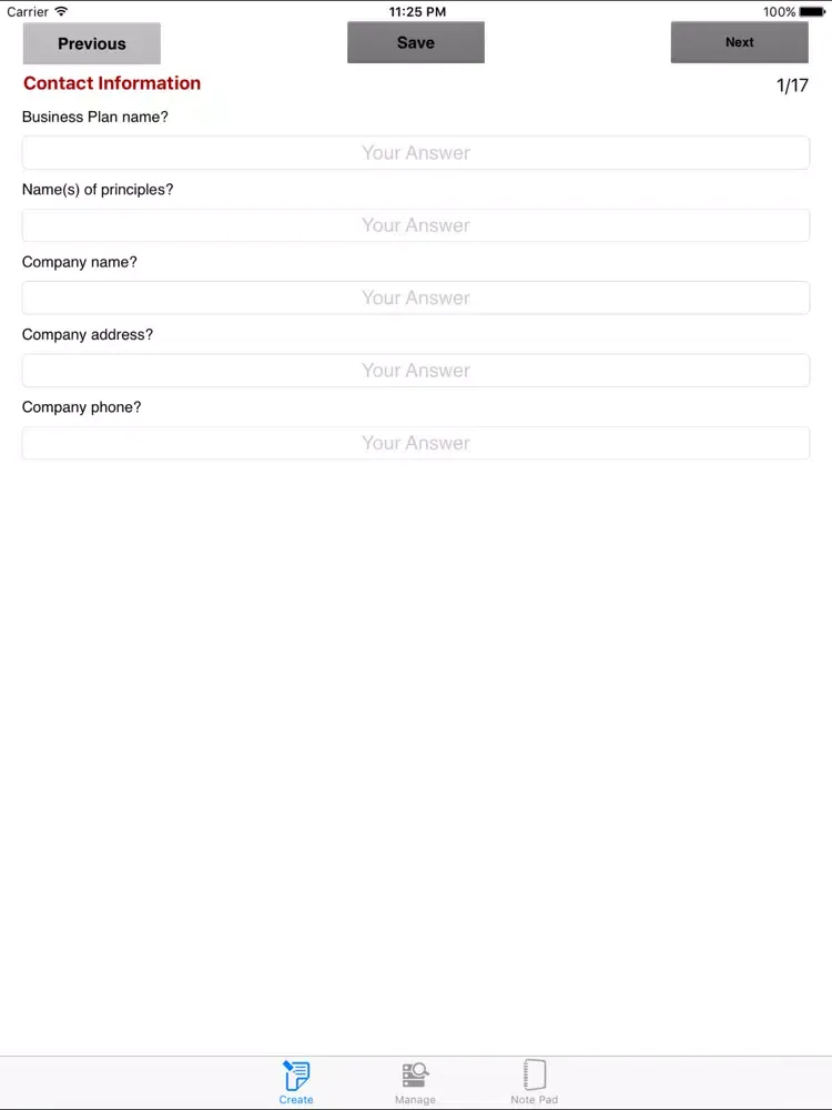 Capturas de tela do Business Plan Writer iPad 