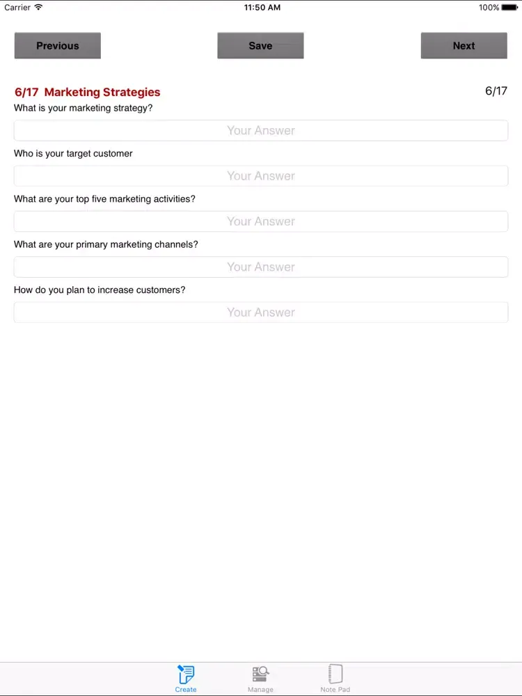 Capturas de tela do Business Plan Writer iPad 