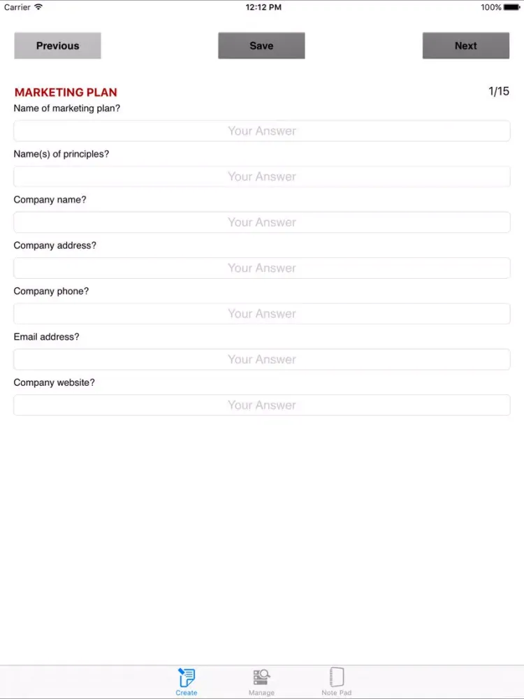 Marketing Plan Writer iPad  স্ক্রিনশট
