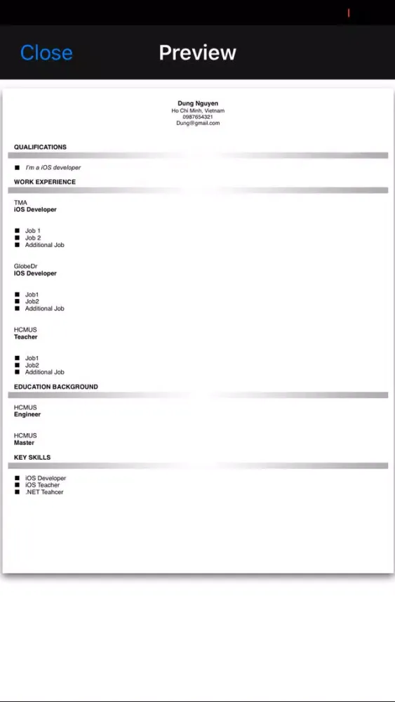 Ảnh chụp màn hình của Resume Studio