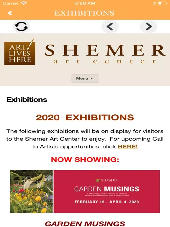 Ảnh chụp màn hình của Shemer Art Center iPad 