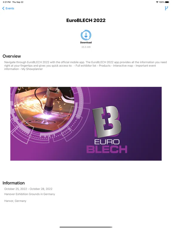 ภาพหน้าจอของ EuroBLECH 2022 iPad 