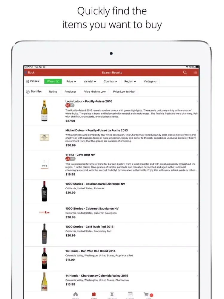 Sherry's Wine & Spirits iPad  Screenshots
