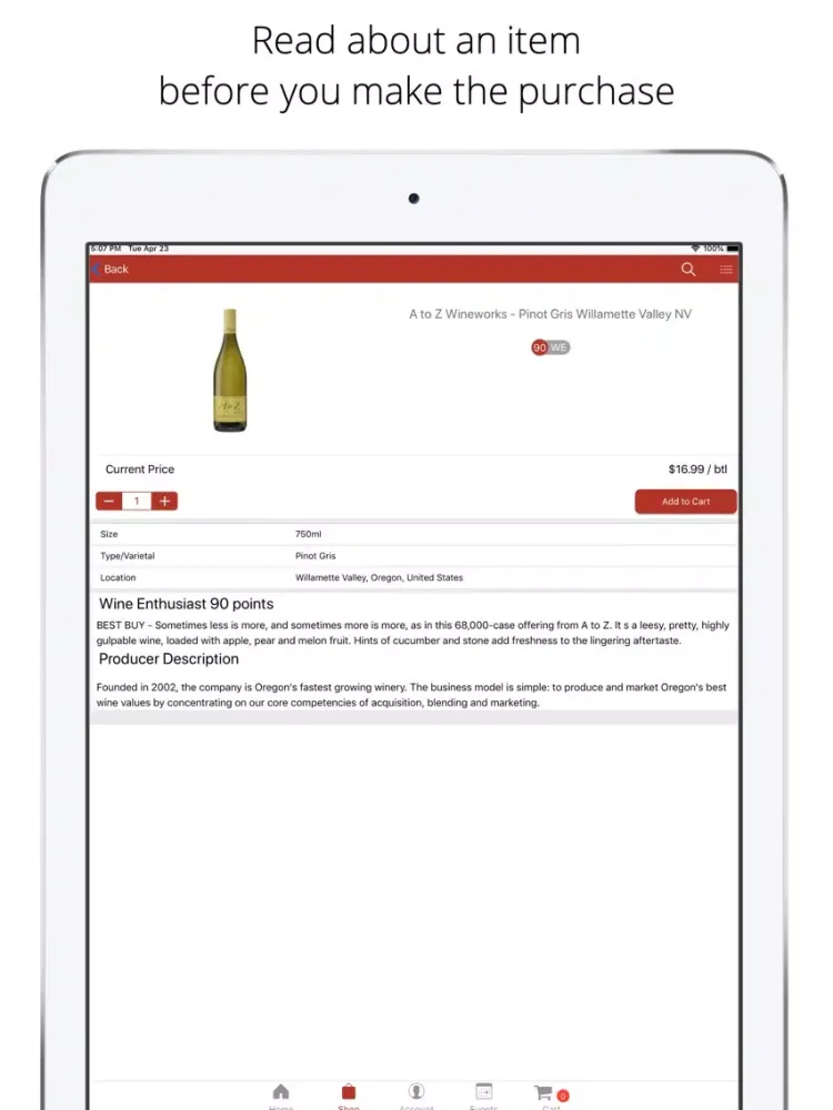 Sherry's Wine & Spirits iPad  Screenshots