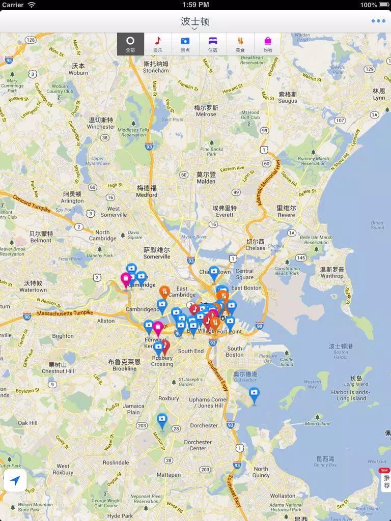 Boston Offline Map(offline map, subway map, GPS, tourist attractions information) iPad 应用截图
