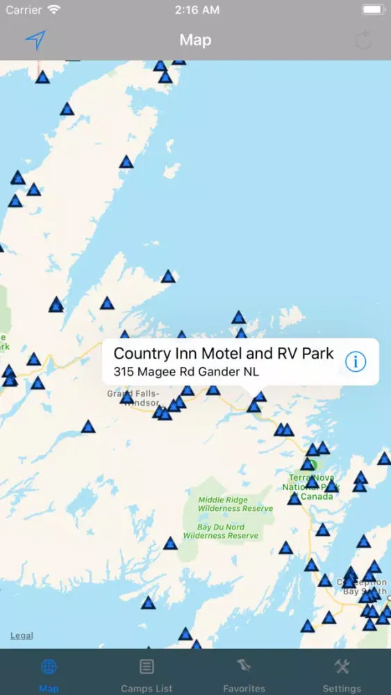 Captures d'écran de Newfoundland Island – Camps RV