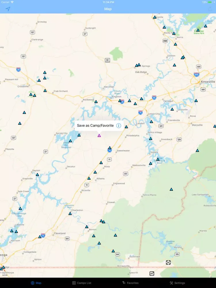 Ảnh chụp màn hình của Tennessee – Camping & RV spots iPad 