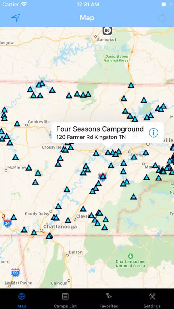 Ảnh chụp màn hình của Tennessee – Camping & RV spots