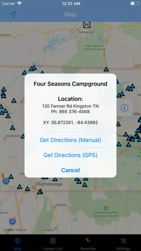 Ảnh chụp màn hình của Tennessee – Camping & RV spots