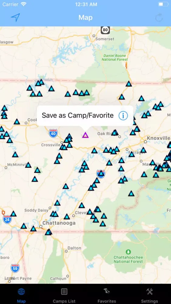 Ảnh chụp màn hình của Tennessee – Camping & RV spots