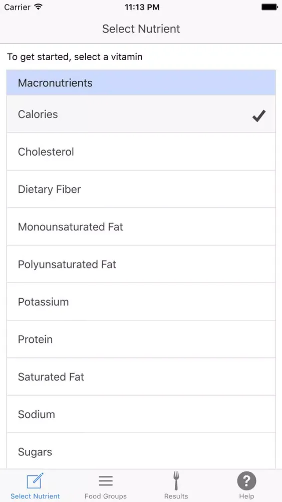 ภาพหน้าจอของ GetNutrient