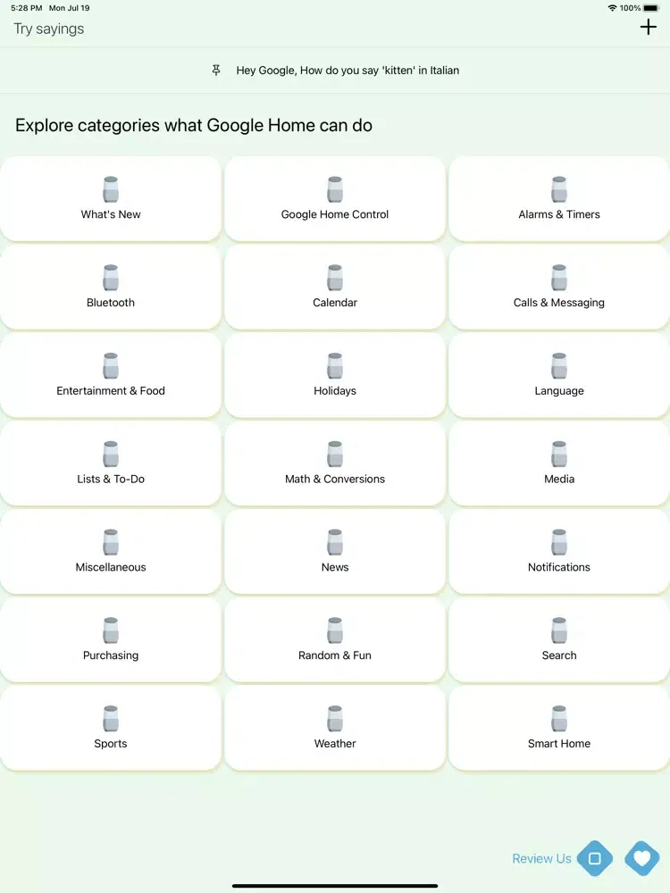 ภาพหน้าจอของ OK google home voice commands iPad 