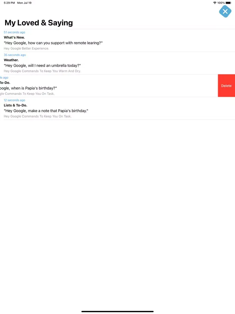 ภาพหน้าจอของ OK google home voice commands iPad 