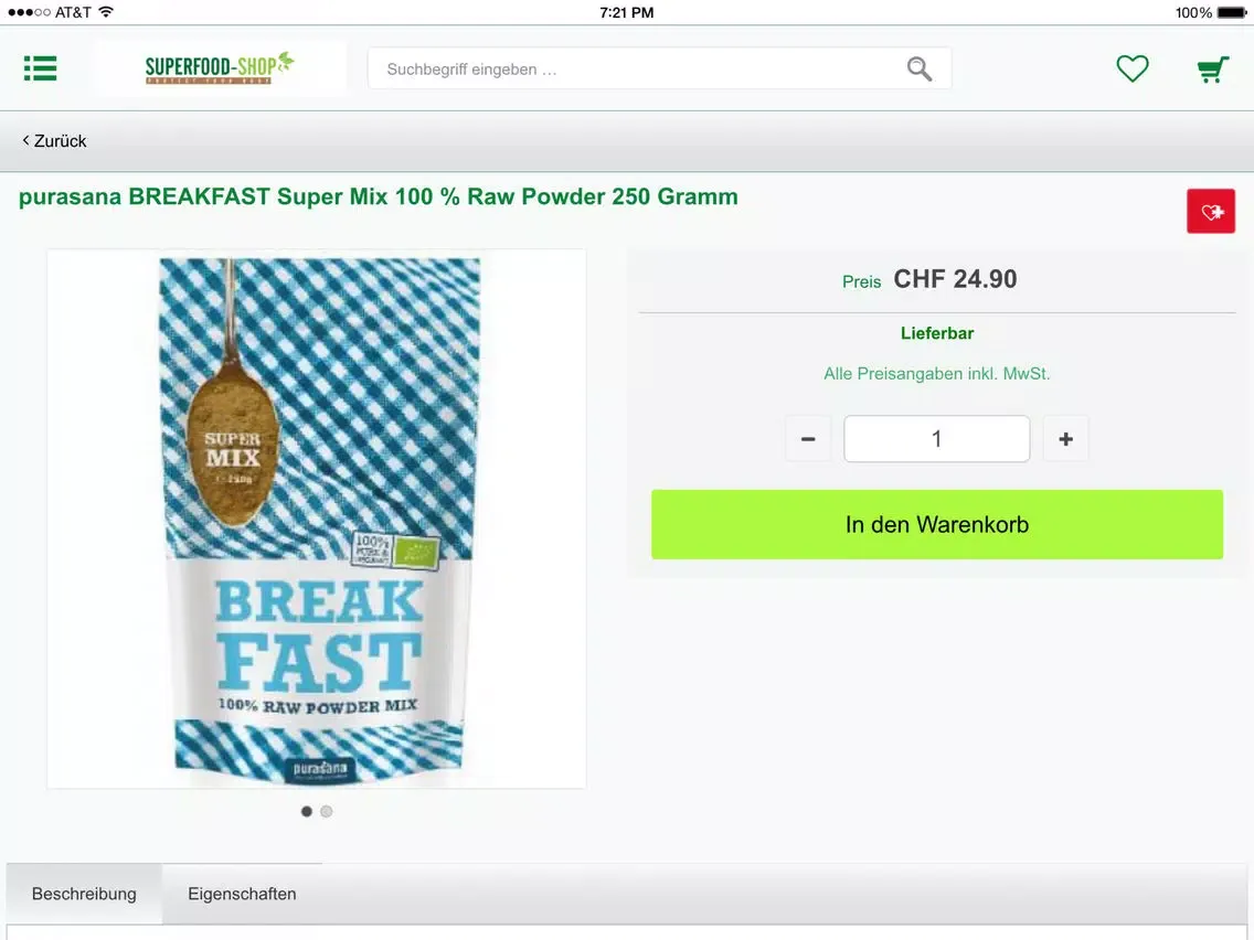 Tangkapan layar Superfood-Shop iPad 