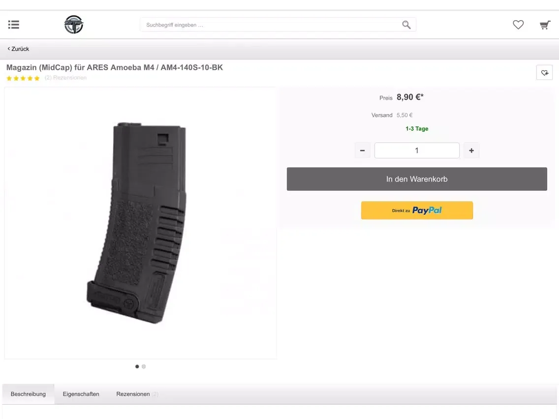 Tangkapan skrin softair-professional.de iPad 