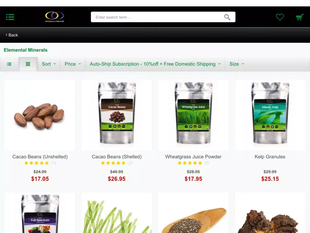Capturas de tela do Optimally Organic Store iPad 