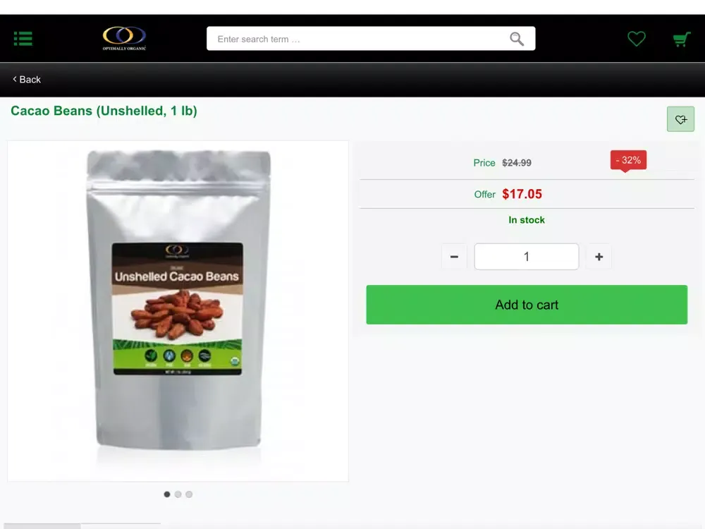 Capturas de tela do Optimally Organic Store iPad 