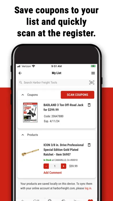 Capturas de tela do Harbor Freight Tools