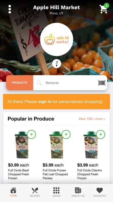 Capturas de tela do Apple Hill Market