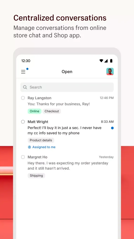 Captures d'écran de Shopify Inbox