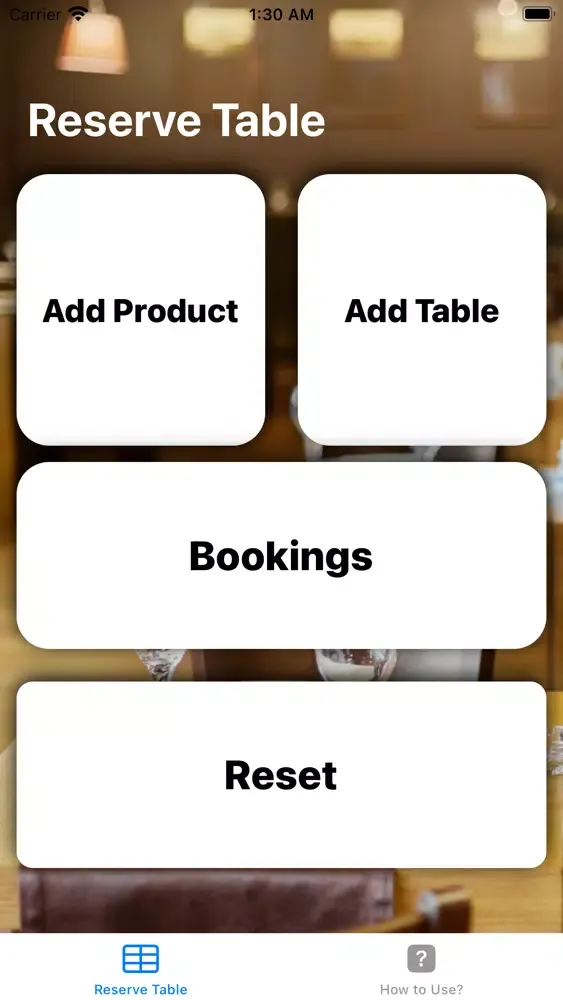 Reserve Table Screenshots
