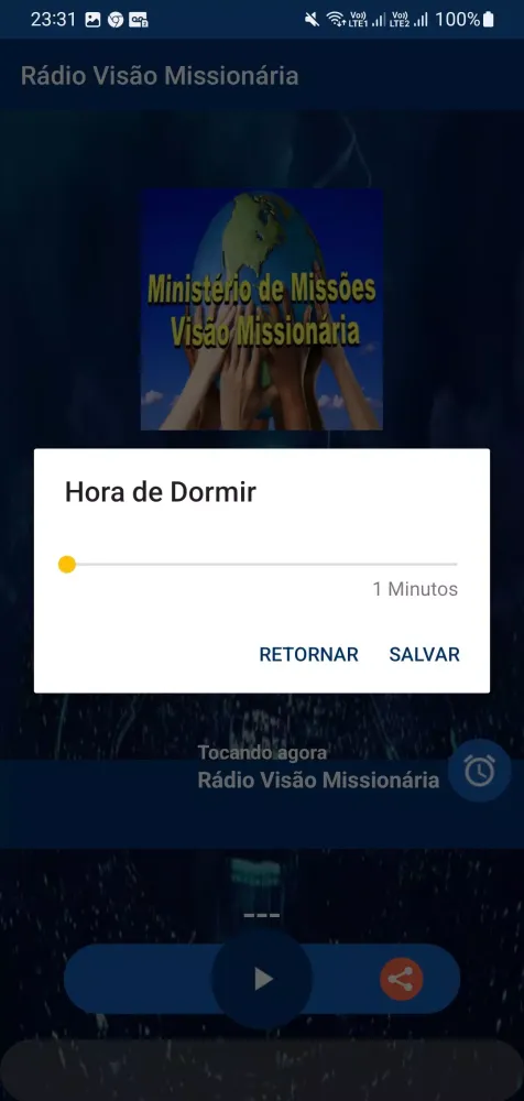 Capturas de tela do Rádio Visão Missionária