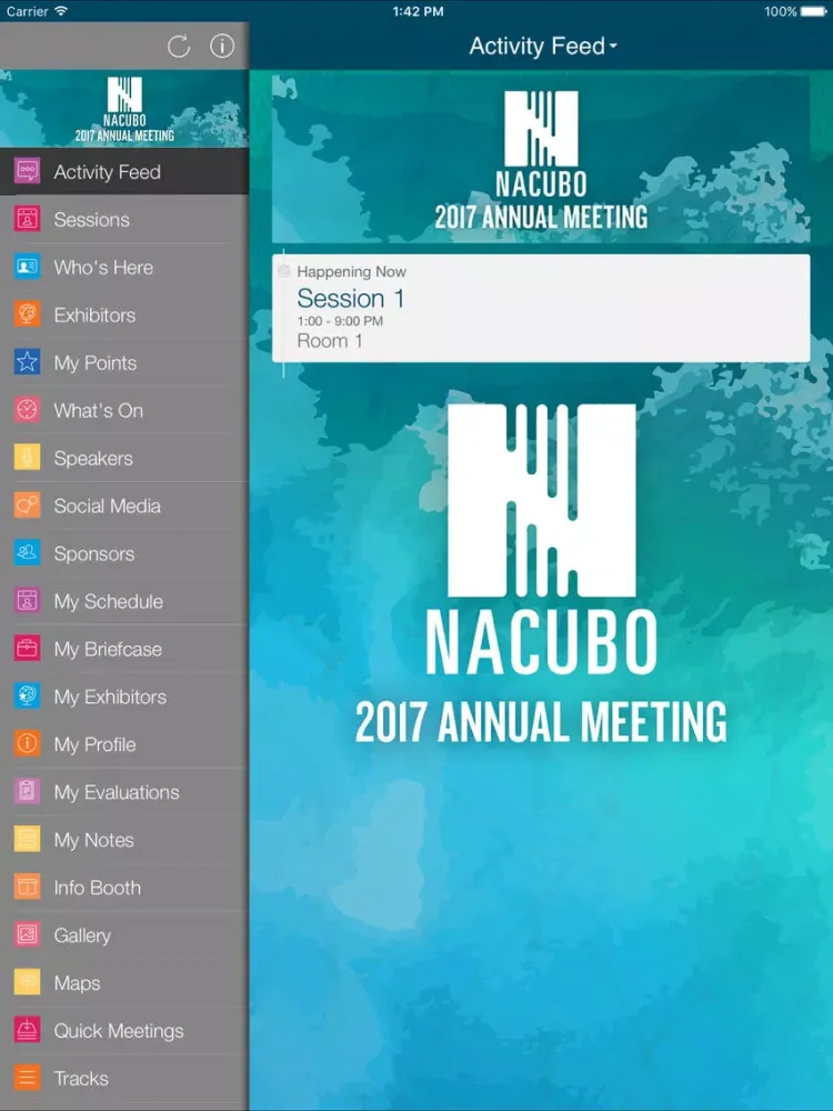 Capturas de tela do NACUBO Annual Meeting 2017 iPad 