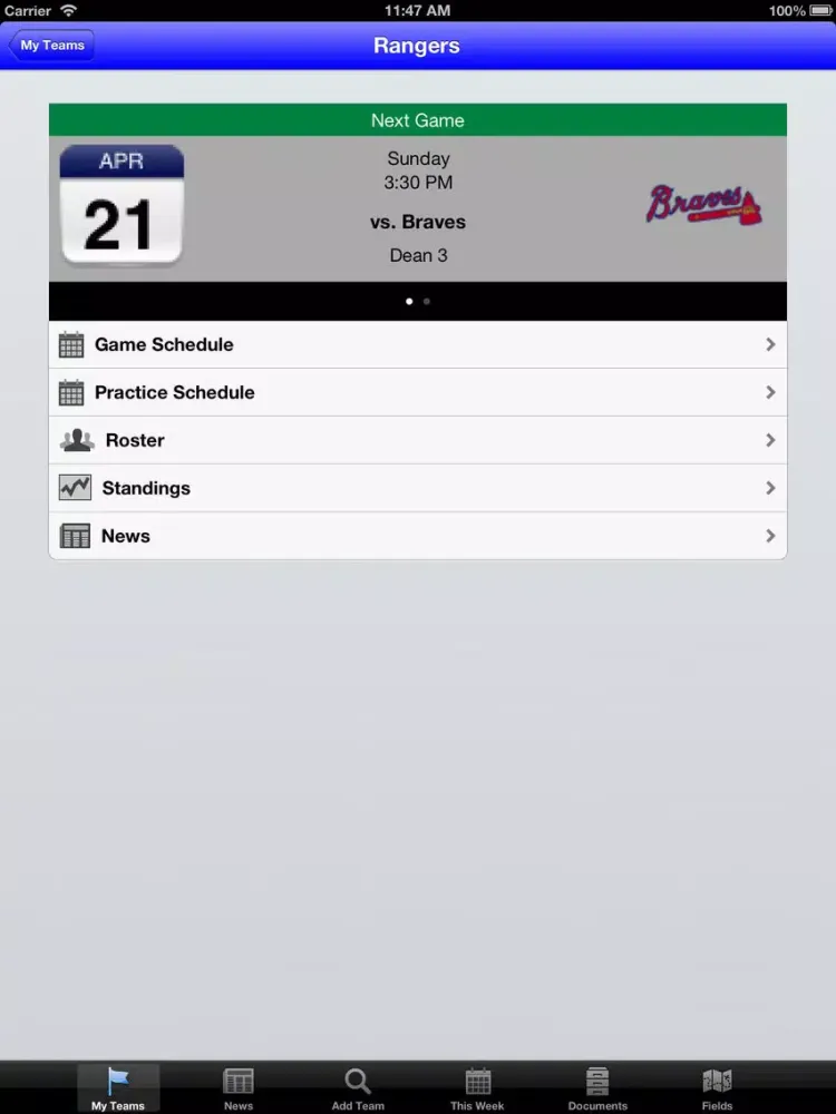 Tangkapan skrin Shrewsbury Little League iPad 