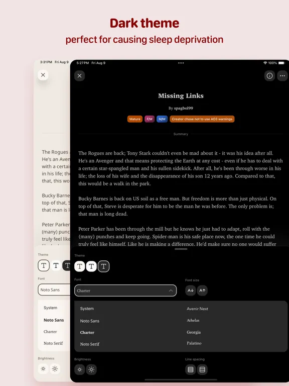 Capturas de tela do AO3 Fanfiction Reader | 3AM iPad 