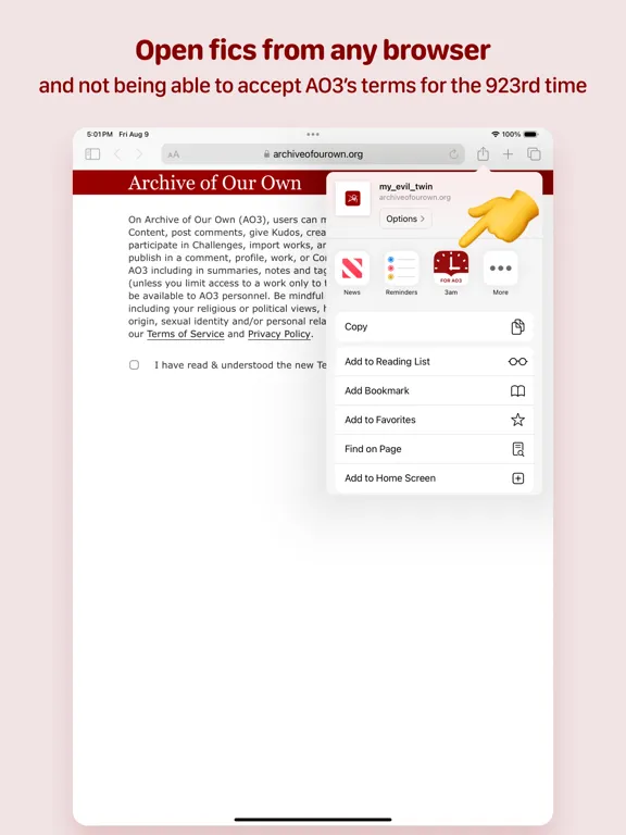 Capturas de tela do AO3 Fanfiction Reader | 3AM iPad 