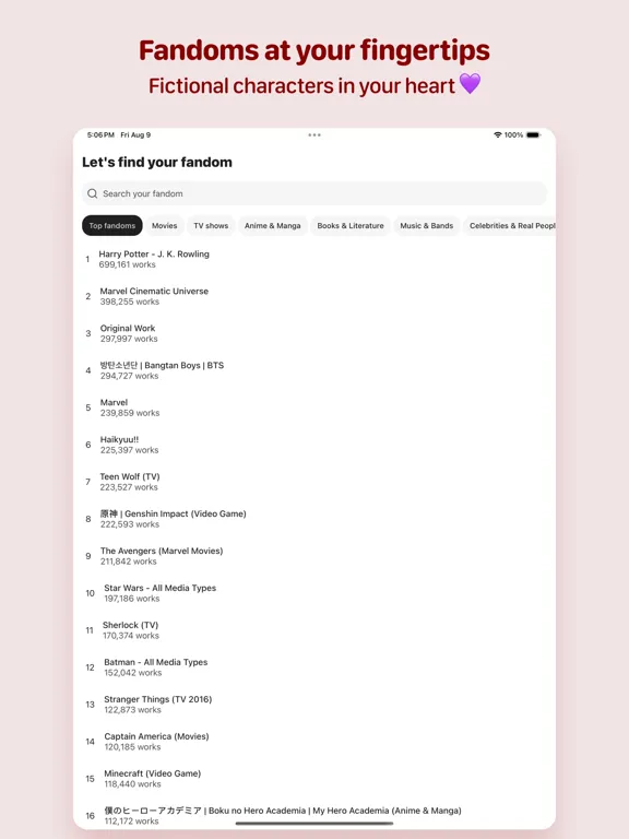 Capturas de tela do AO3 Fanfiction Reader | 3AM iPad 